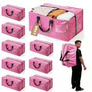 WORKPRO 8 Pack Extra Large Moving Bags with Zippers & Carrying Handles Backpack Straps, Heavy-Duty Storage Tote for Space Saving Moving Storage (Pink)