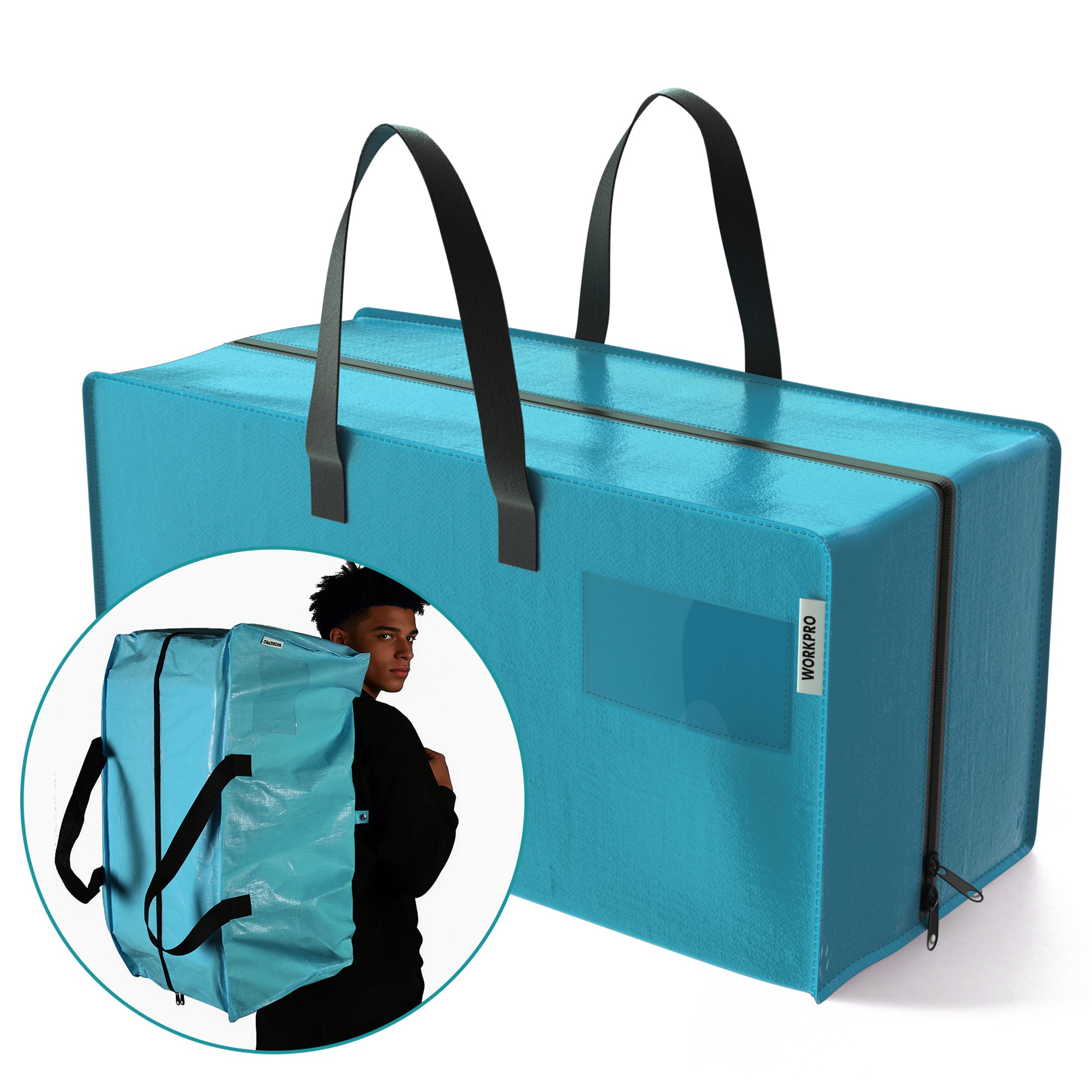 WORKPRO 1 Pack Extra Large Moving Bags with Zippers & Carrying Handles Backpack Straps, Heavy-Duty Storage Tote for Space Saving Moving Storage (Blue)