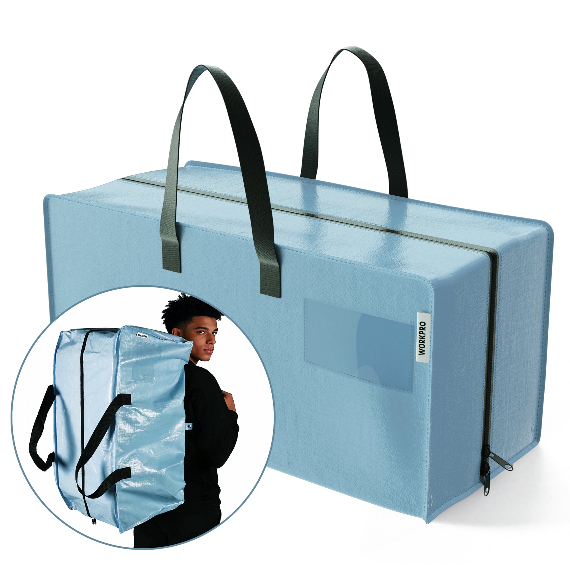 WORKPRO 1 Pack Extra Large Moving Bags with Zippers & Carrying Handles Backpack Straps, Heavy-Duty Storage Tote for Space Saving & Storage, Alternative to Moving Box (Dusty Blue)