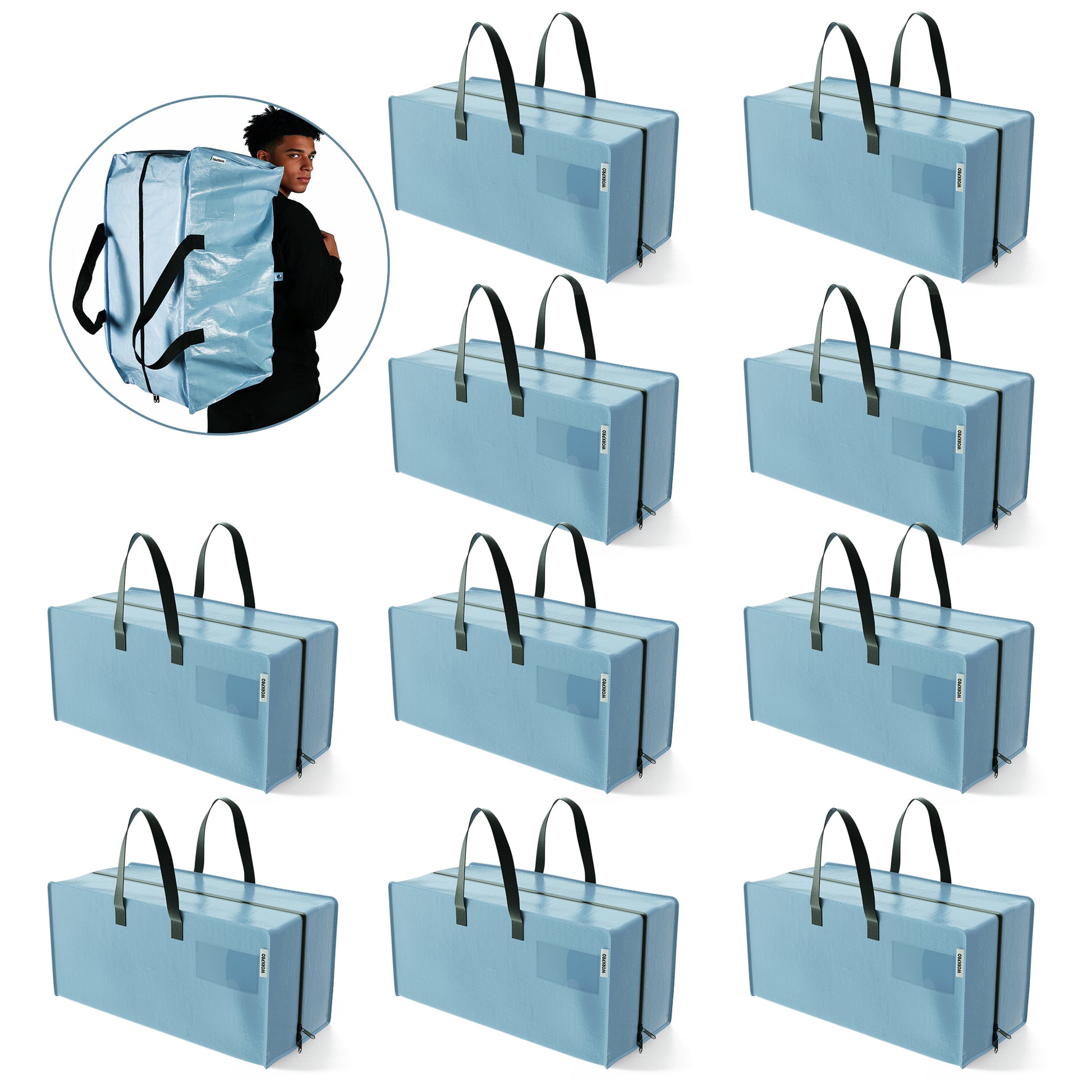 WORKPRO 10 Pack extra large moving bags in dusty blue innovation quality high-quality secure durable design