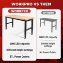 WORKPRO 48"/60" Adjustable Workbench 2000 LBS Load Capacity Hardwood Worktable with Power Outlets