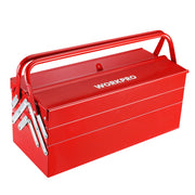 WORKPRO Metal Tool Box, 18-inch Cantilever Folding Red Storage Box, 3-Layer 5-Tray Multi-Function Tool Organizer, Red
