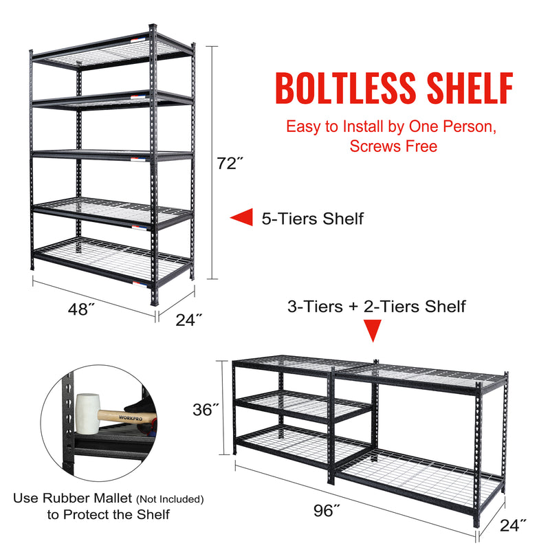 WorkPro 5-Tier Metal Storage Shelving Unit Adjustable Storage Rack Heavy Duty Shelf