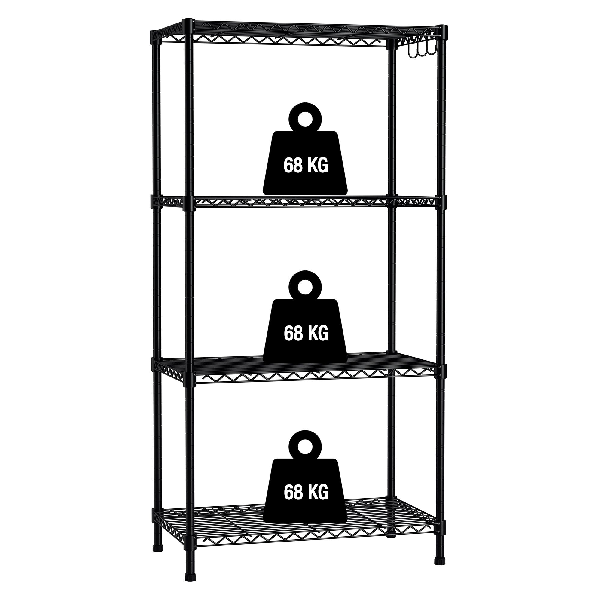 WORKPRO 4 Tier Adjustable Metal Storage Shelves with Hooks for Pantry Closet Kitchen Basement - 24" W x 14" D x 48" H