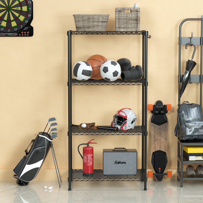 WORKPRO 4 Tier Adjustable Metal Storage Shelves with Hooks for Pantry Closet Kitchen Basement - 24" W x 14" D x 48" H