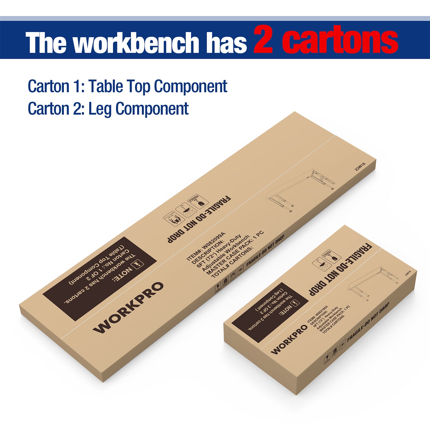 WORKPRO workbench carton boxes for tabletop and leg components