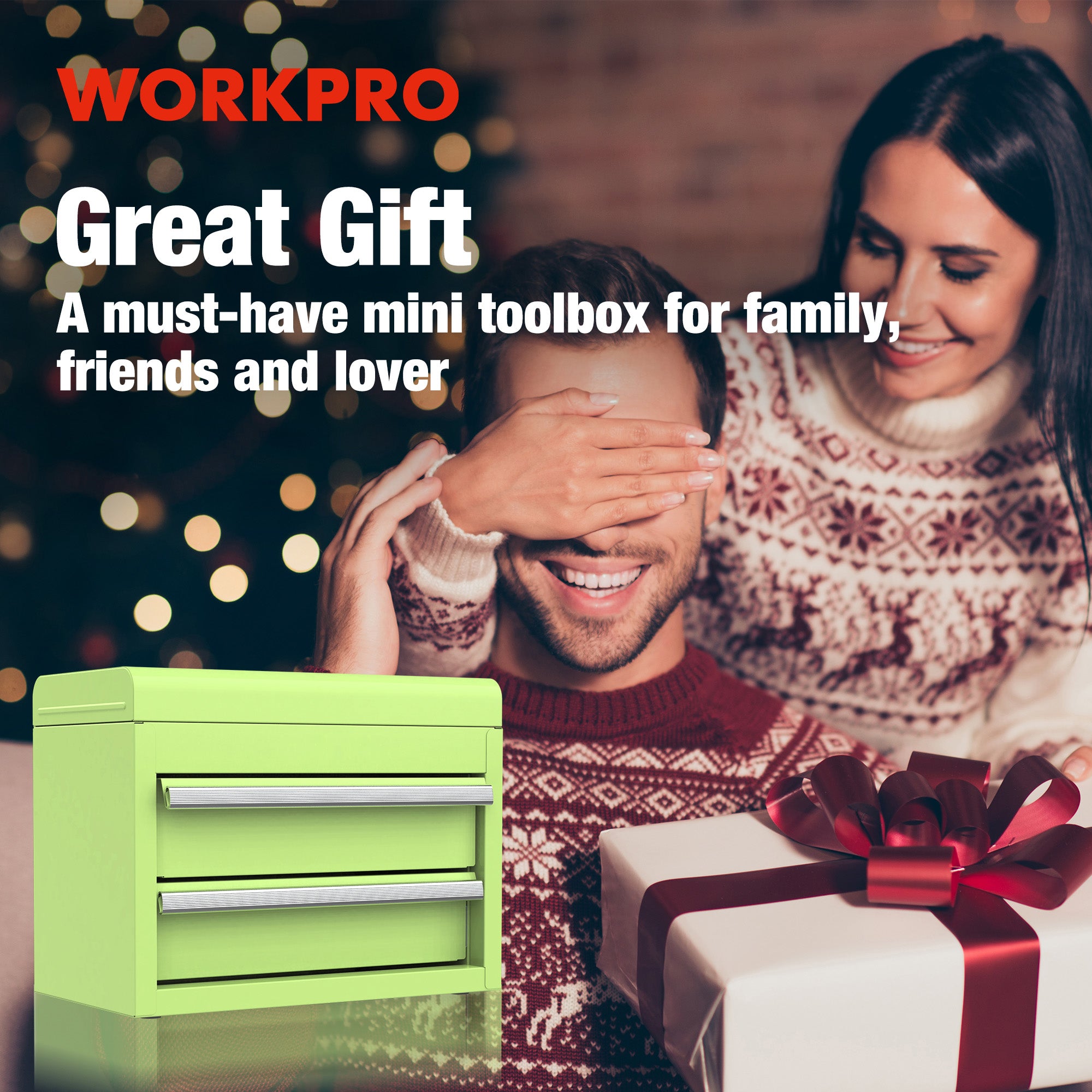 WORKPRO Mini Metal Tool Box with 2 Drawers and Top Storage, Macaron Green