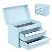 WORKPRO Mini Metal Tool Box with 2 Drawers and Top Storage, Macaron Blue