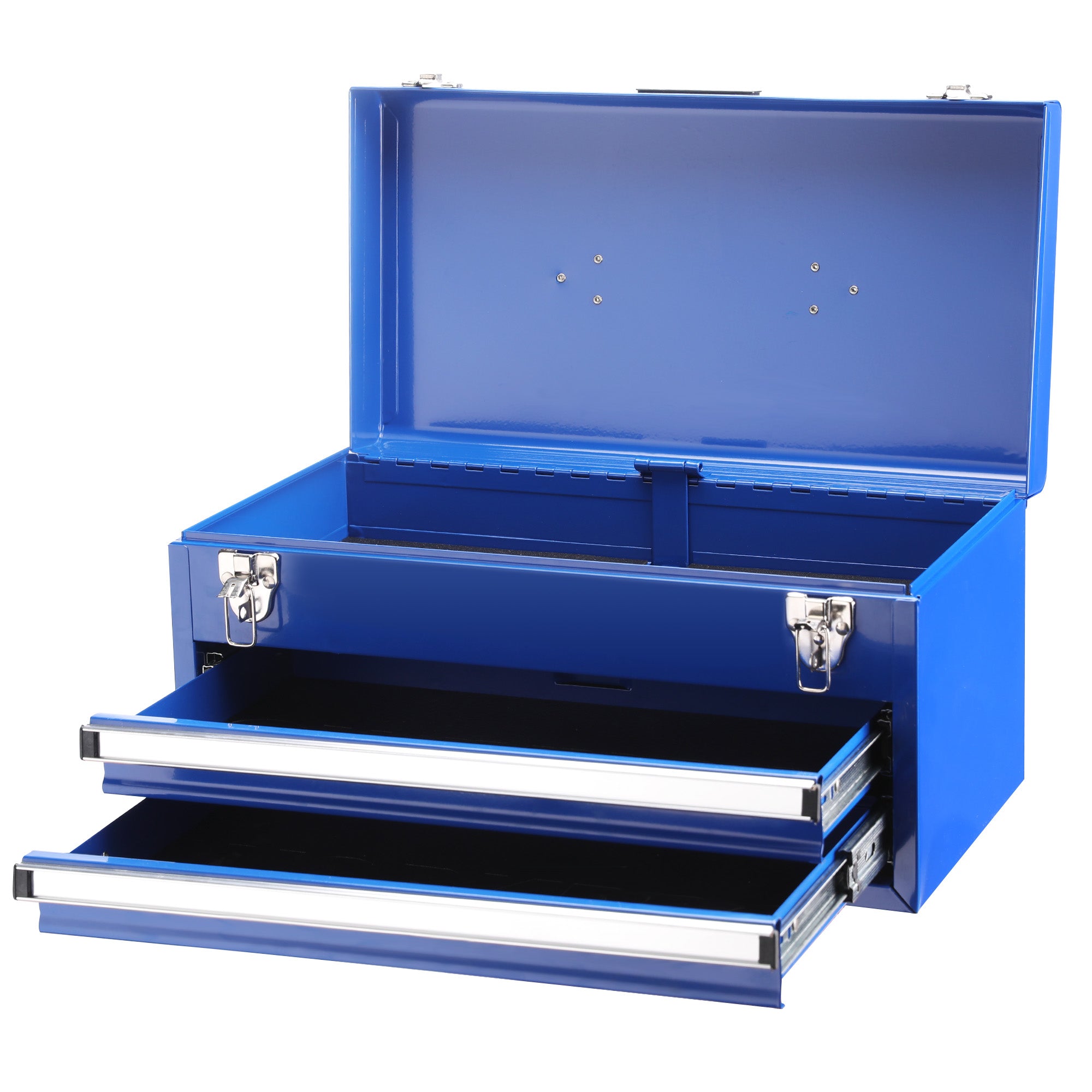 WORKPRO 18 Inch Portable Metal Tool Box with 2 Drawers and 1 Top Storage, Metal Latch and Liner, 100 LBS Load Capacity (Totally)