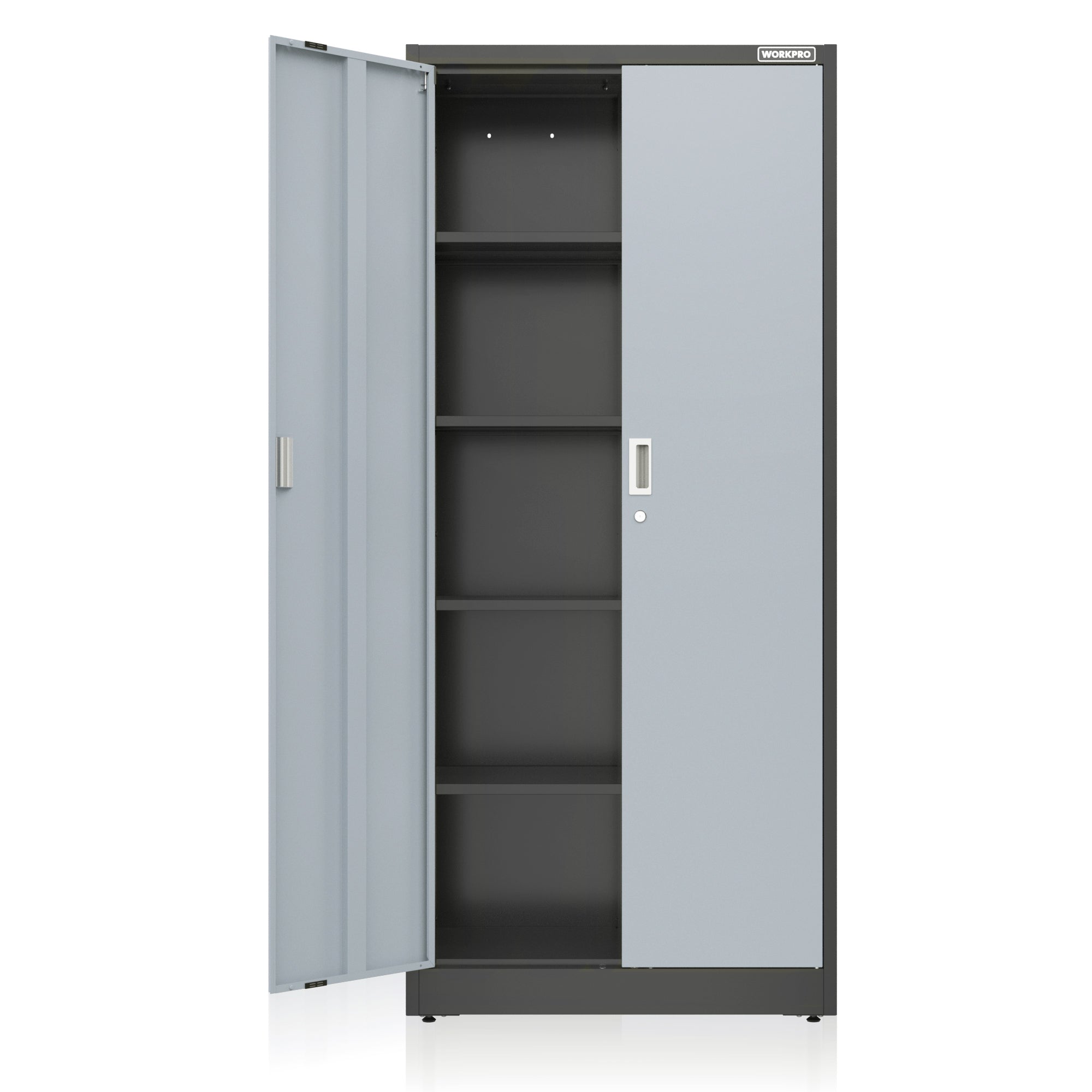 WORKPRO Metal Garage Cabinet with 5-Shelf & 5-Drawers, 71 Inches Tall Freestanding Garage Cabinet, Solid Packed, Gray/Black