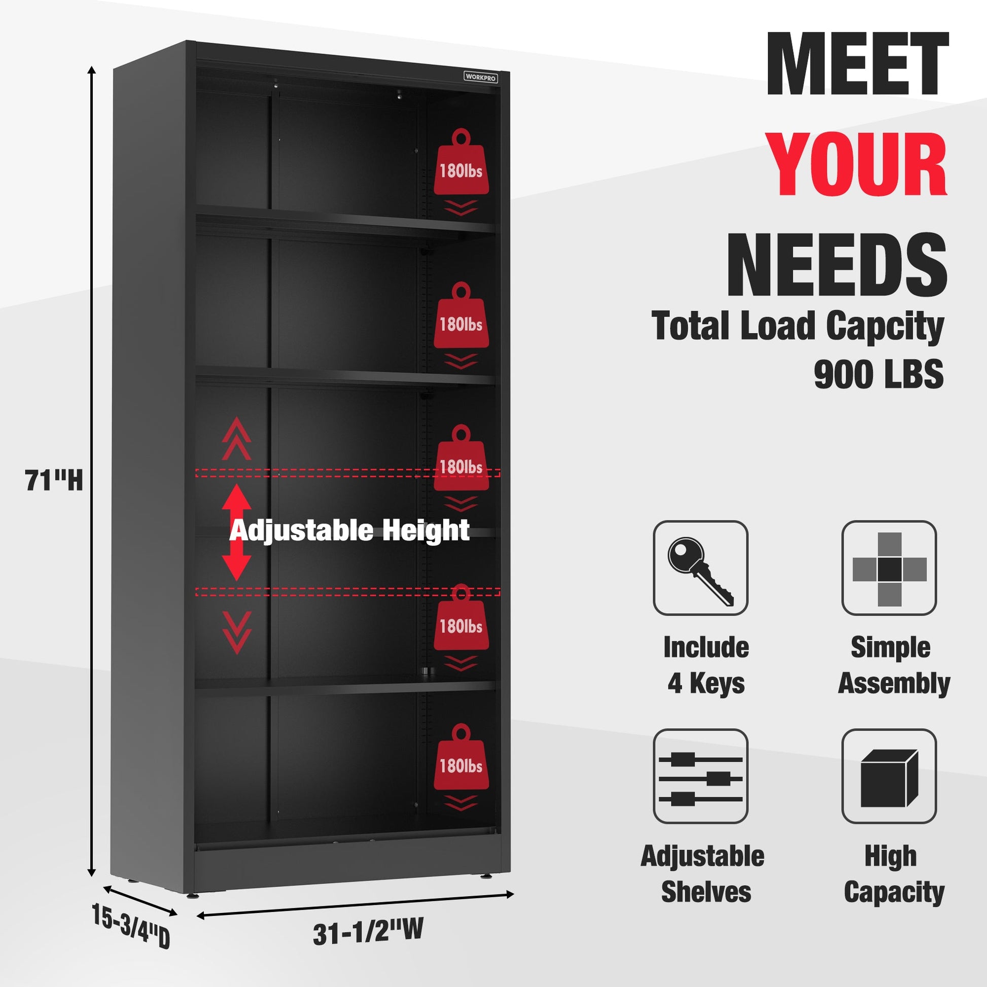 Gray metal cabinet front view with shelving and height-adjustable interior sections
