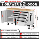 WORKPRO 62" x 20" 7-Drawer & 2-Door Rolling Tool Storage Cabinet with Power Strip, Locking System - 1000 lbs Capacity