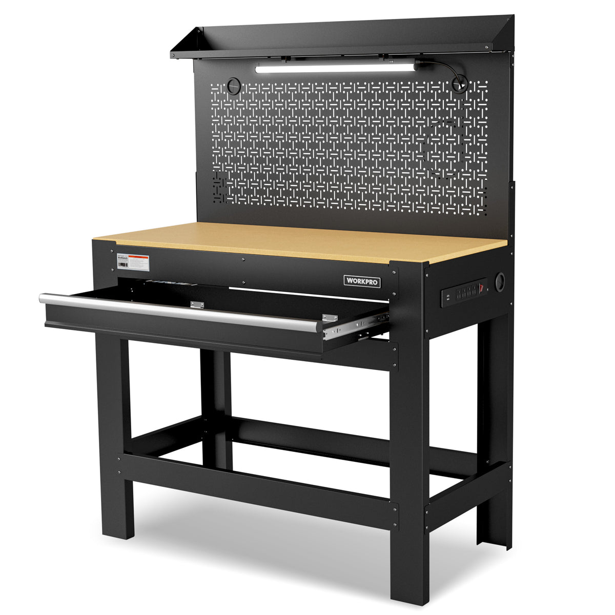 WORKPRO 45"×22" Heavy-Duty Workbench, 800 LBS Capacity with Pegboard, Storage, Power Outlets & LED Light