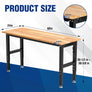 Hardwood adjustable workbench with black legs, size dimensions for tabletop and height