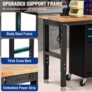 WORKPRO 60” x 24" Adjustable Workbench 1500 LBS Load Capacity Hardwood Worktable with Power Outlets, Leveling Foot