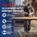 WORKPRO 60” x 24" Adjustable Workbench 1500 LBS Load Capacity Hardwood Worktable with Power Outlets, Leveling Foot