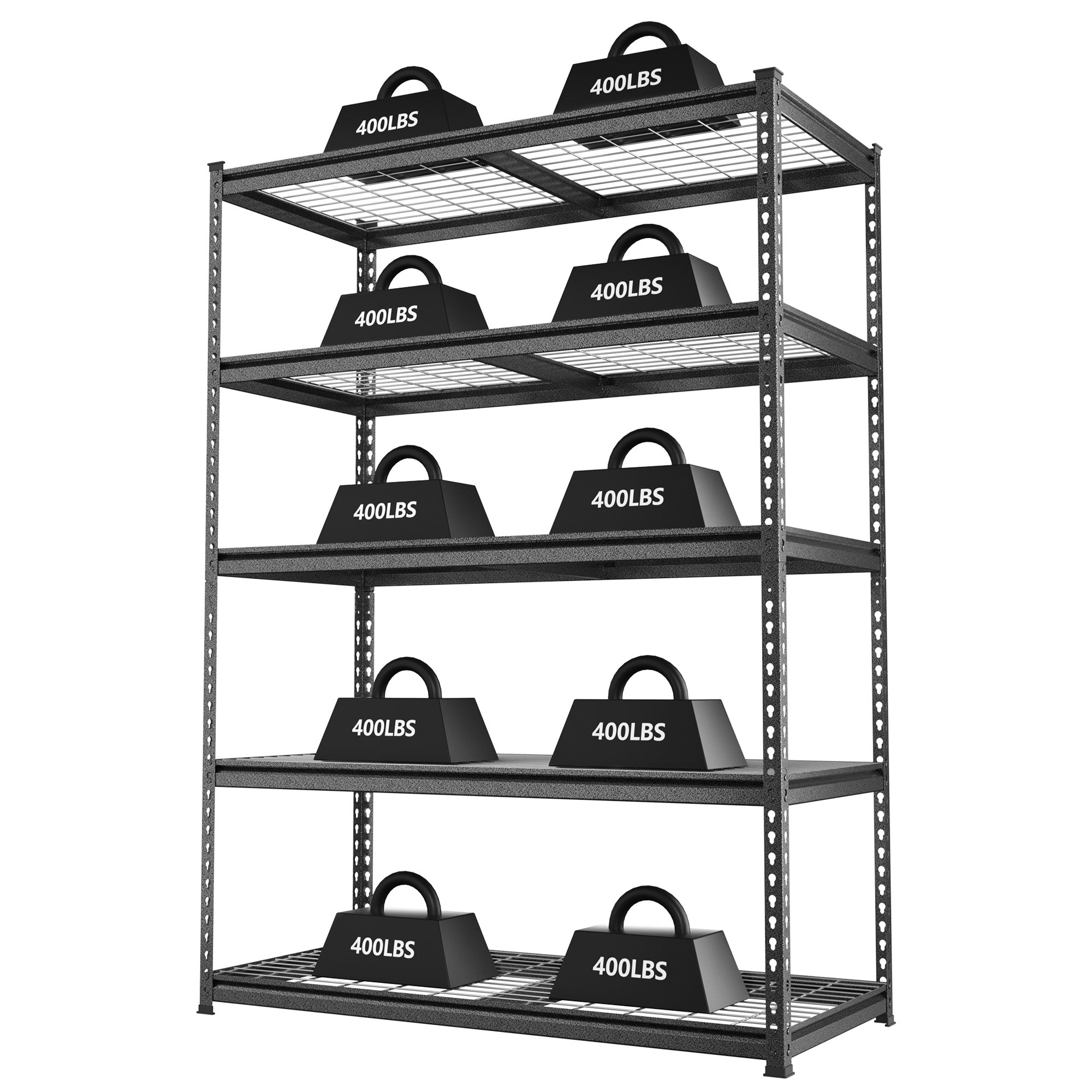 WORKPRO 5-Tier Metal Shelving Unit in black and silver with durable corrosion-resistant frame and secure boltless design