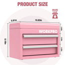 WORKPRO Mini Metal Tool Box with 2 Drawers and Top Storage, Small Tool Chest, Pink (upgraded with Ball Bearing Slides)