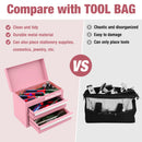 WORKPRO Mini Metal Tool Box with 2 Drawers and Top Storage, Small Tool Chest, Pink (upgraded with Ball Bearing Slides)