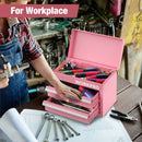 WORKPRO Mini Metal Tool Box with 2 Drawers and Top Storage, Small Tool Chest, Light Blue (upgraded with ball bearing slides)