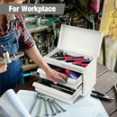 WORKPRO Mini Metal Tool Box with 2 Drawers and Top Storage, Small Tool Chest, Light Blue (upgraded with ball bearing slides)