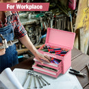 WORKPRO Mini Metal Tool Box with 2 Drawers and Top Storage - Gifts for Christmas