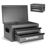 WORKPRO 15 Inch Heavy Duty Metal Tool Box with 2 Drawers & 1 Top Storage, Grey