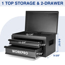 WORKPRO 15 Inch Heavy Duty Metal Tool Box with 2 Drawers & 1 Top Storage