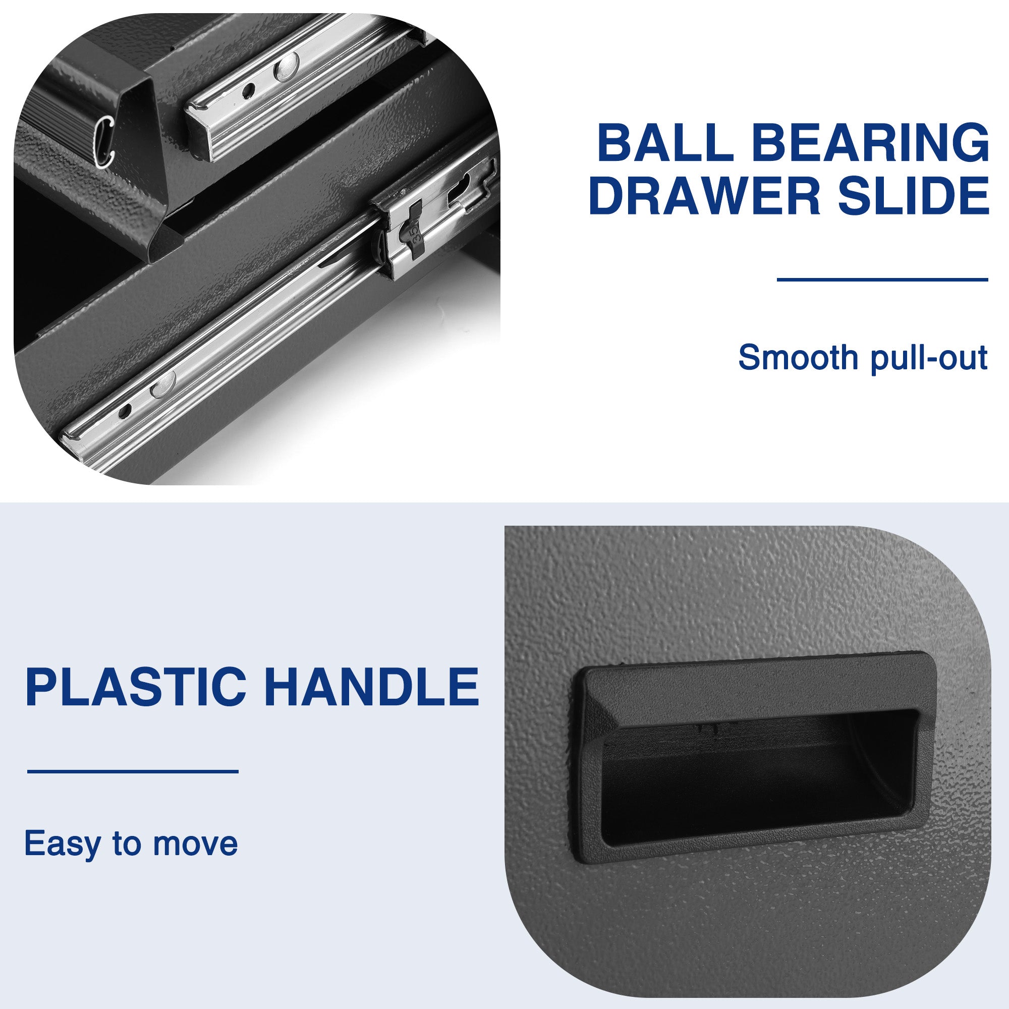 WORKPRO metal tool box drawer with ball-bearing slide rails and plastic handle, dark gray