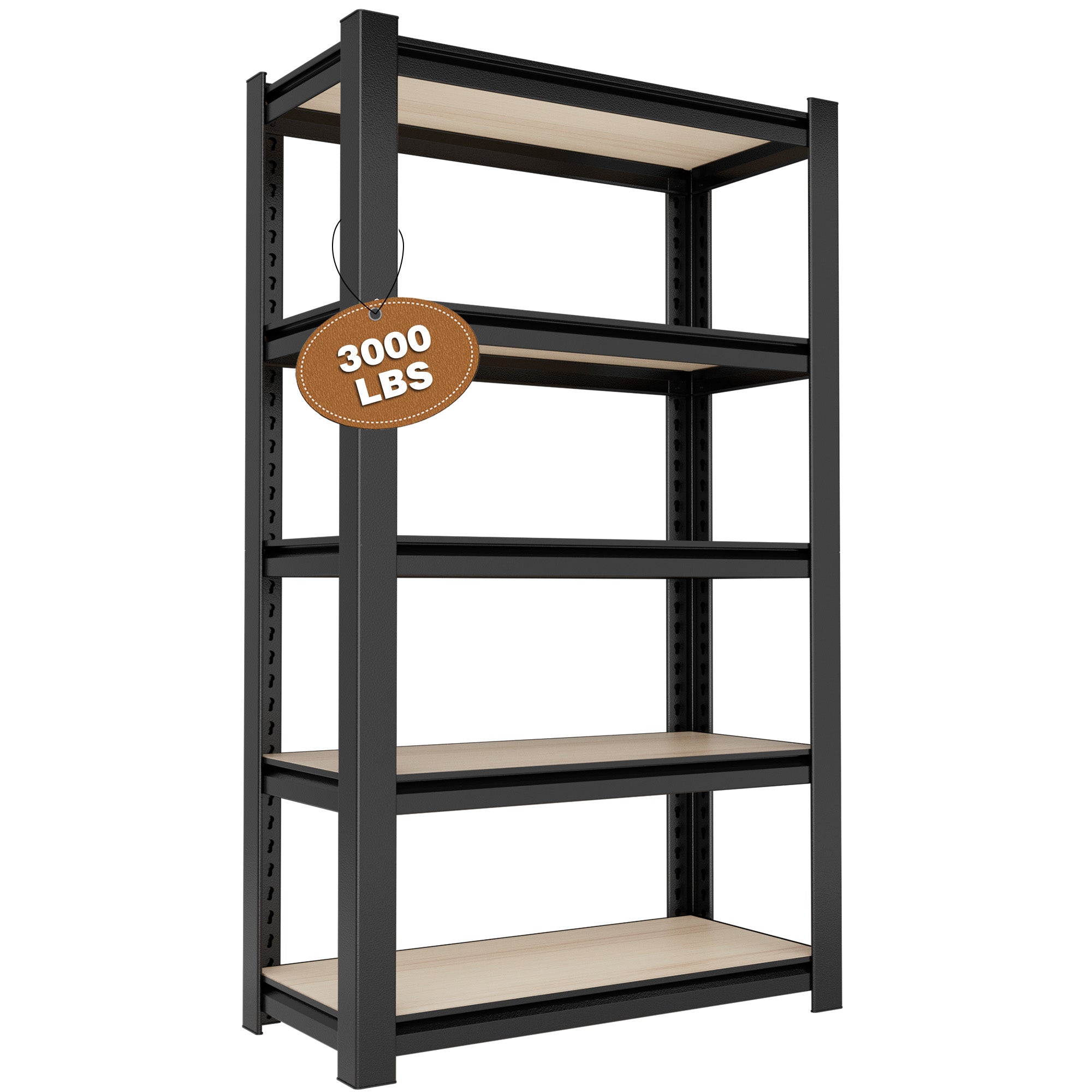 WORKPRO 5-Tier Heavy Duty Metal Particle Board Shelving Unit, 24.1"Wx16.2"Dx60"H, 3000lbs Capacity - Black