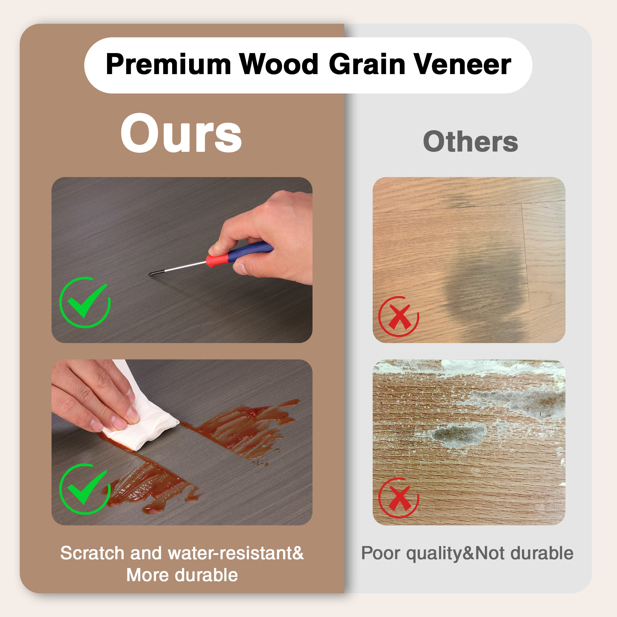 White 5-tier shelving unit panel detail: premium wood-grain veneer surface