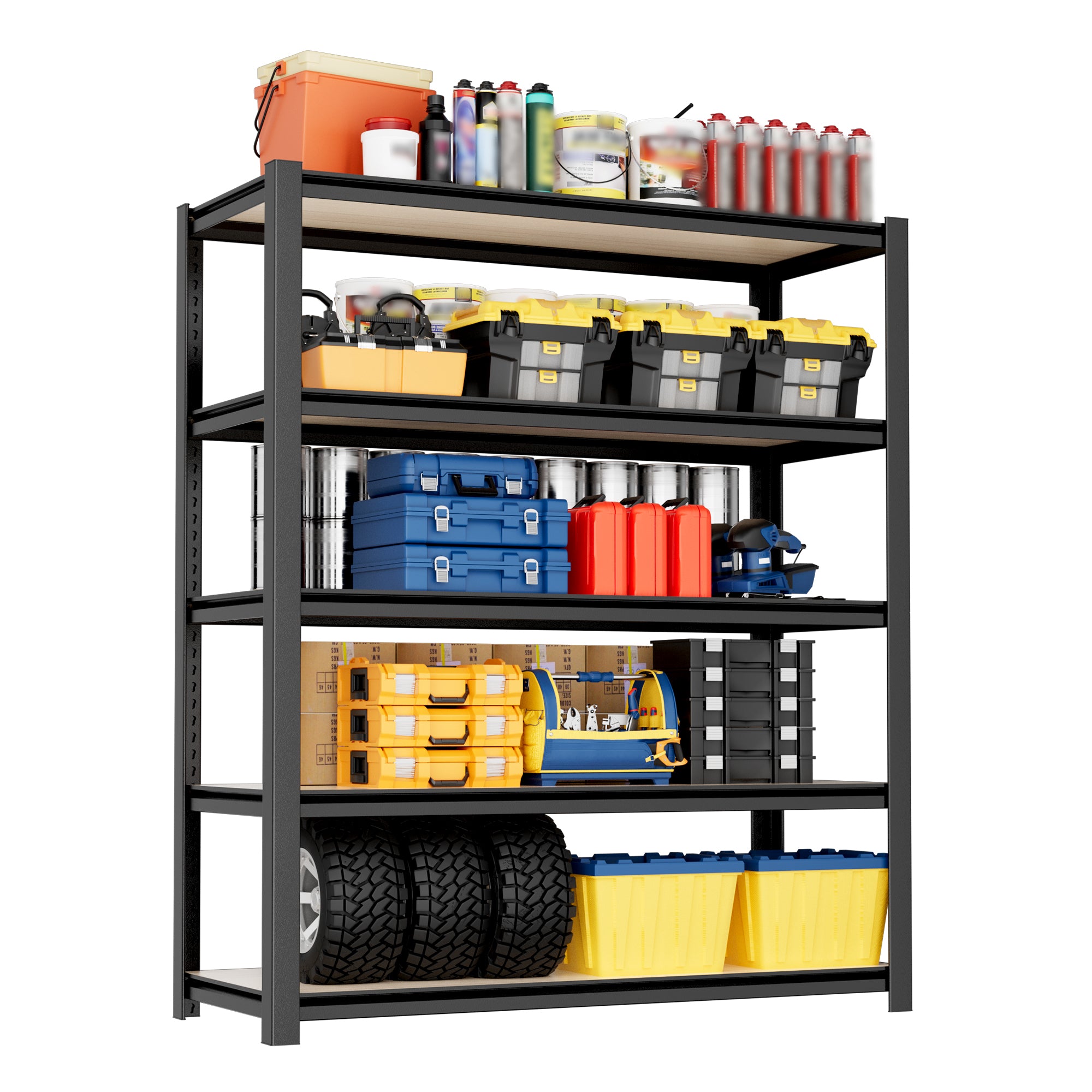 WORKPRO 5-Tier Black Shelving unit with board, innovation quality, durable secure storage for garage tools