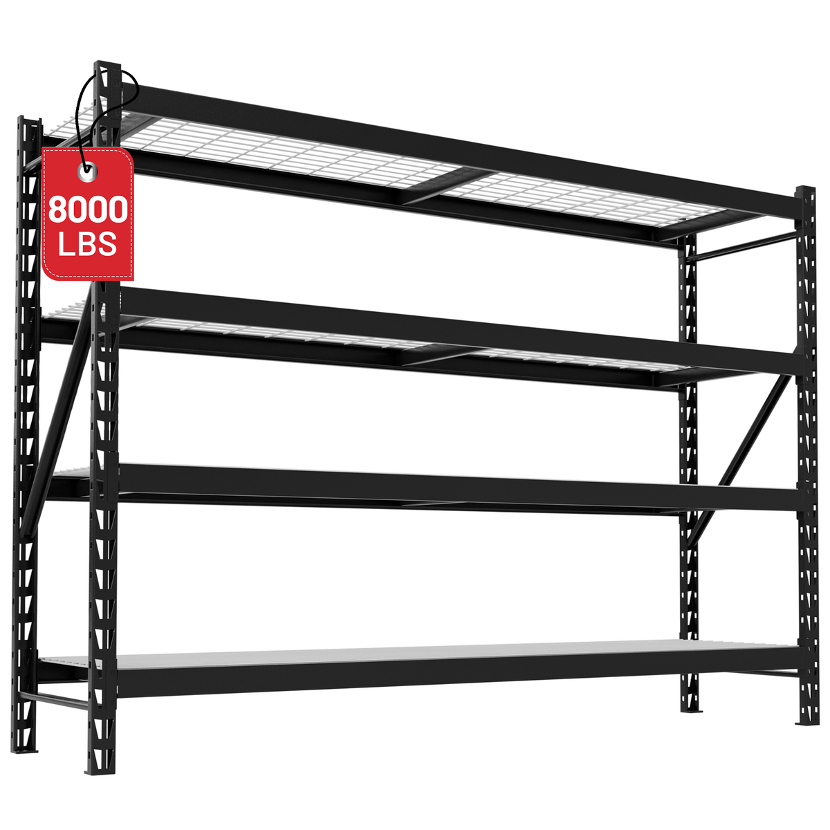 WORKPRO 77" W X 24" D X 72" H, 4-Tier Black Extra-Wide Adjustable 8000LBS Garage Storage Shelves for Warehouse, Basement
