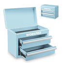 WORKPRO Mini Metal Tool Box with 2 Drawers and Top Storage, Small Tool Chest, Blue
