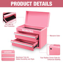 WORKPRO Mini Metal Tool Box with 2 Drawers and Top Storage, Small Tool Chest, Pink