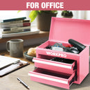 WORKPRO Mini Metal Tool Box with 2 Drawers and Top Storage, Small Tool Chest, Light Blue (upgraded with ball bearing slides)