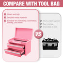 WORKPRO Mini Metal Tool Box with 2 Drawers and Top Storage, Small Tool Chest, Pink