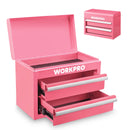 WORKPRO Mini Metal Tool Box with 2 Drawers and Top Storage, Small Tool Chest, Pink
