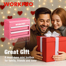 WORKPRO Mini Metal Tool Box with 2 Drawers and Top Storage, Small Tool Chest (W)