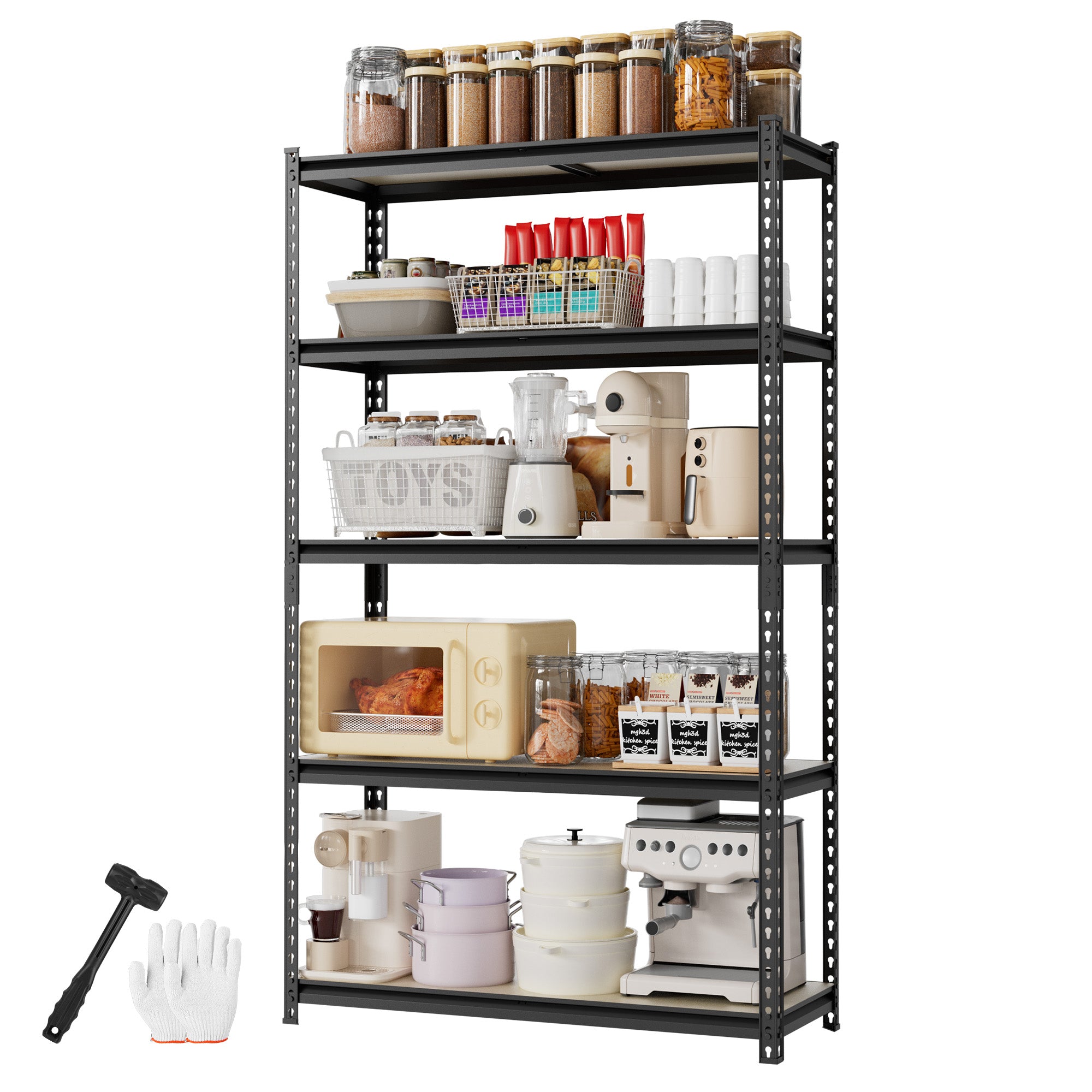 WORKPRO 5-Tier Adjustable Metal Shelving Unit in black with innovation, quality, secure, durable storage