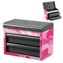 WORKPRO Mini Tool Box, 2-Drawer Metal Tool Chest with Ball Bearing Slides, Top Storage, Pink Camo (W)