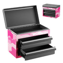 WORKPRO Mini Metal Tool Box with 2 Drawers and Top Storage, Small Tool Chest, Pink Camo