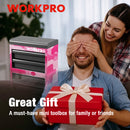 WORKPRO Mini Tool Box, 2-Drawer Metal Tool Chest with Ball Bearing Slides, Top Storage, Pink Camo (W)