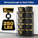WORKPRO 2 Pack 250 LBS 5-Tier Bin Storage Rack for 27-Gallon Totes, Heavy Duty Metal Shelving Units for Garage, Basement, Pantry, Kitchen, Workspace, or Laundry Room, 30.5" x 22.5" x 69", Black