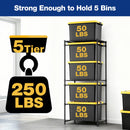 WORKPRO 250 LBS 5-Tier Bin Storage Rack for 27-Gallon Totes, Heavy Duty Metal Shelving Units for Garage, Basement, Pantry, Kitchen, Workspace, or Laundry Room, 30.5" x 22.5" x 69", Black