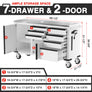 WORKPRO 62" x 20" 7-Drawer & 2-Door Rolling Tool Storage Cabinet with Stainless Countertop, Locking System - 1000 lbs Capacity
