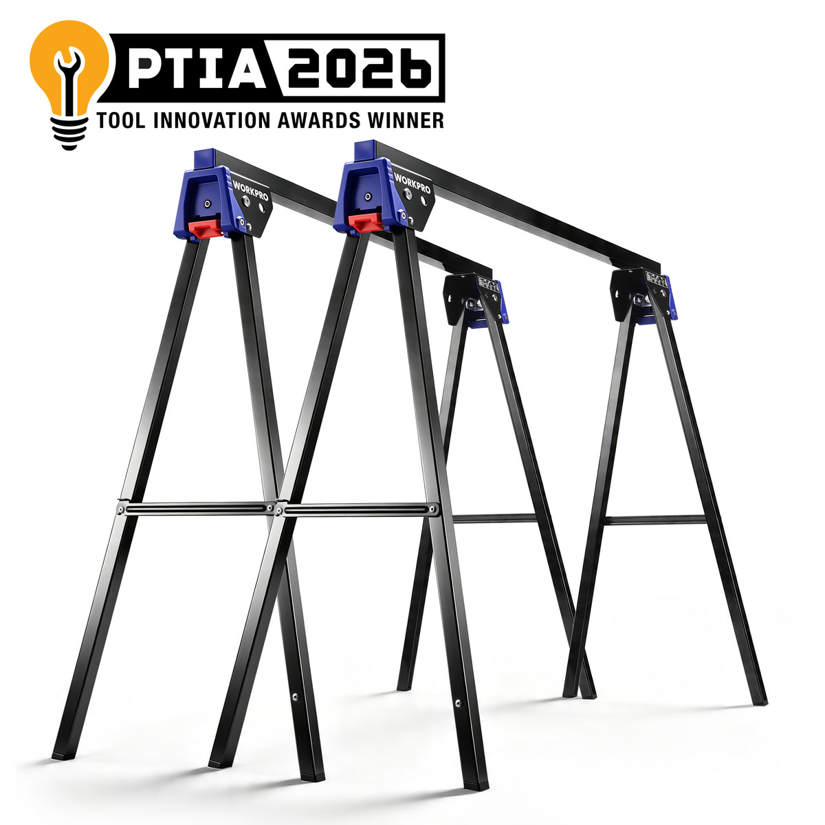 WORKPRO Folding Saw Horses 2 Pack, Heavy Duty Metal Sawhorse Supports 1800 lbs per Pair, Portable Foldable Work Stand with Lock & Carry Design for Woodworking, Garage, Workshop & Jobsite