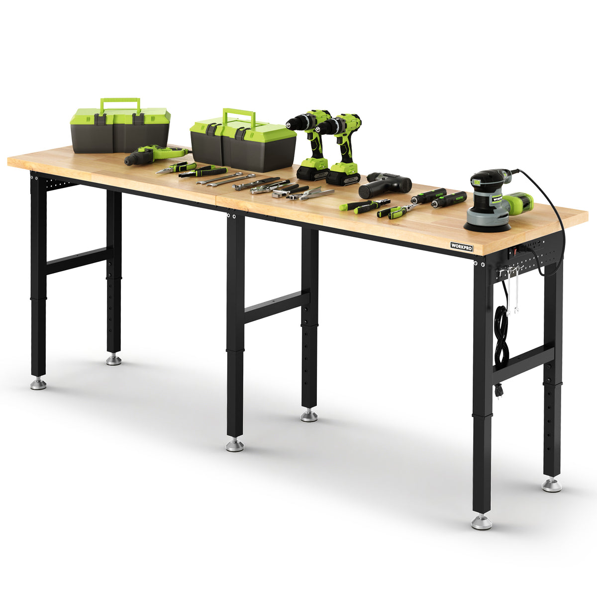 WORKPRO 96"×24" Large Workbench with Adjustable Height and Power Outlet, 4000 LBS Load Capacity Heavy-Duty Work Table for Garage, Workshop, Home