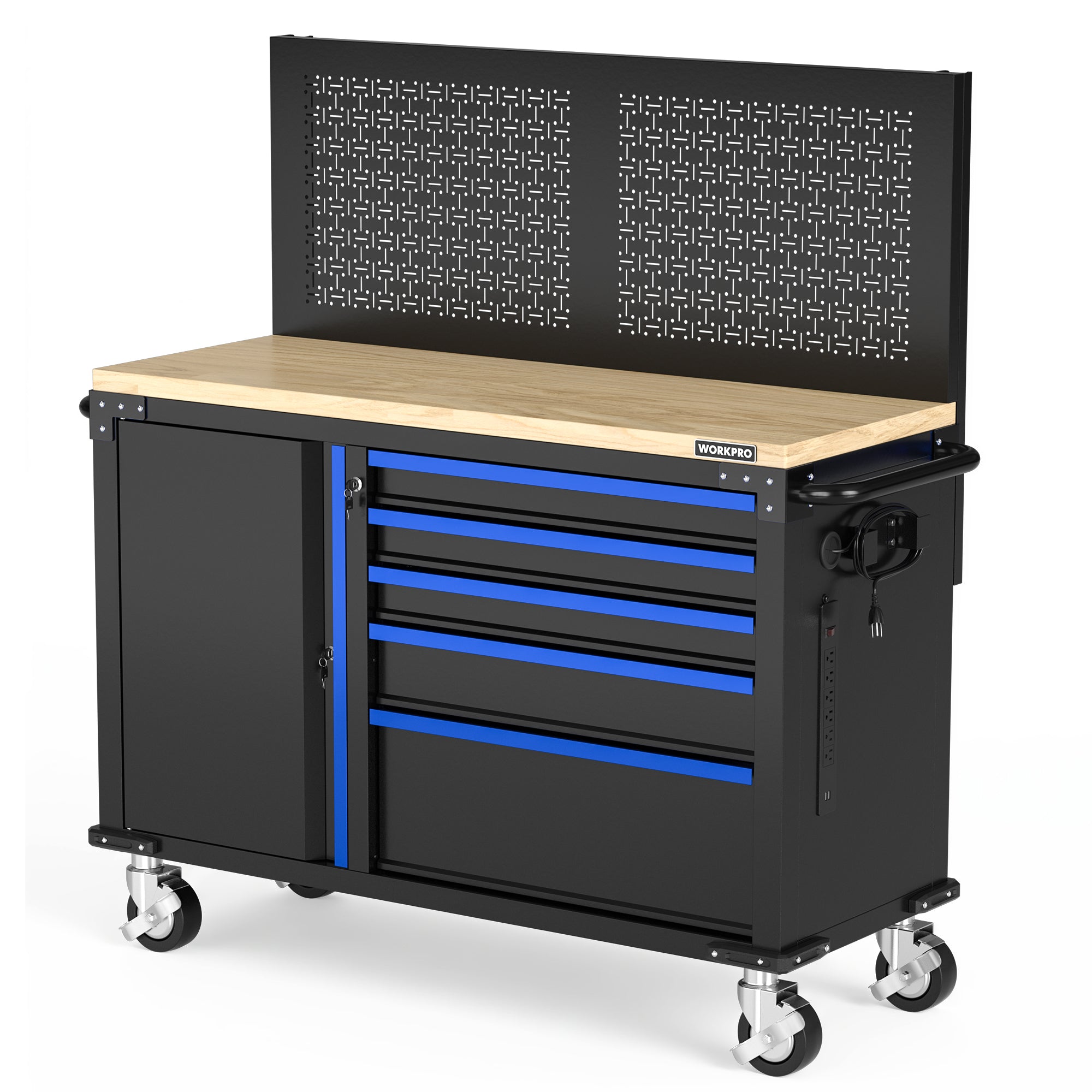 WORKPRO 52" x 20" Rolling Tool Chest with Pegboard, 5-Drawer & 1-Door