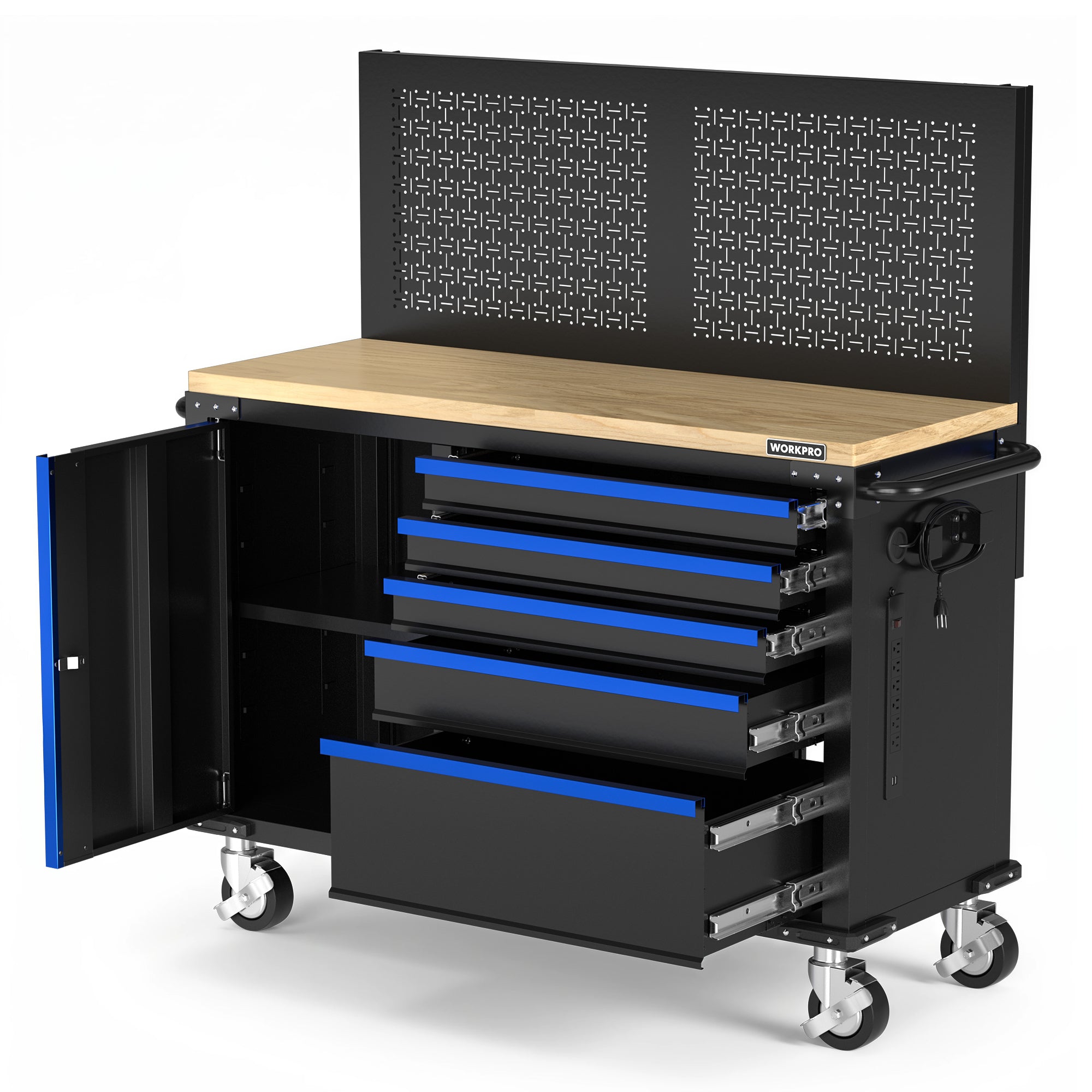 WORKPRO 52" x 20" Rolling Tool Chest with Pegboard, 5-Drawer & 1-Door